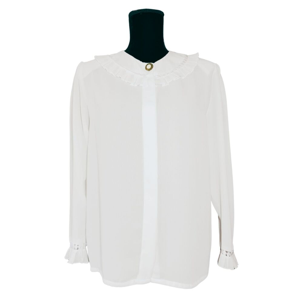 VINTAGE Susan Hutton Romantic Coquette Semi-Sheer Ruffle Lace Blouse Womens 6